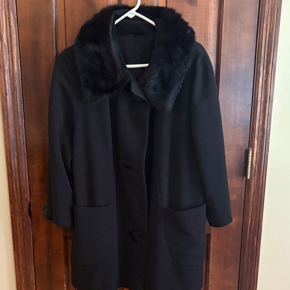 Elegant Black Fur-Collar Coat